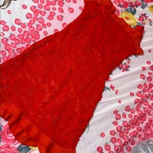 DEEP IN LOVE RED RUFFLED LACE DRESS
